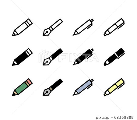 ペンや鉛筆のアイコン シャーペン ボールペン マーカーのイラスト素材 6336