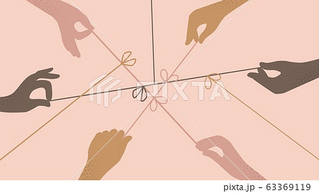 Cartoon human hands pulling on strings trying untie simple knots top view isolated 63369119