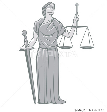 Cartoon goddess Themis holding sword of justice and weights by hands vector illustration 63369143