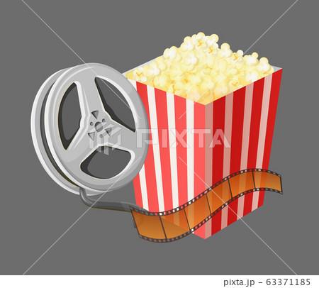 Movie Elements, Popcorn and Reel with Tape Vector Movie Elements, Popcorn and Reel with Tape Vector 63371185