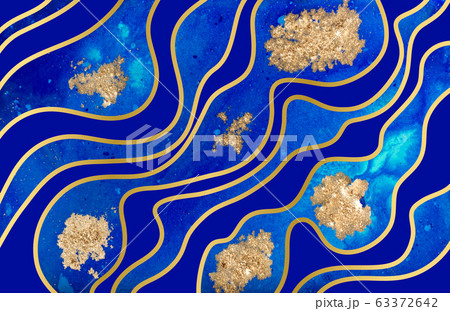 Marbled blue and gold abstract background. Liquid marble pattern. Marbled blue and gold abstract background. Liquid marble pattern. 63372642