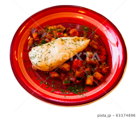 Chicken breast with stewed vegetables Chicken breast with stewed vegetables 63374896