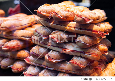 Different spanich sandwich — bocadillo at shop window 63375117