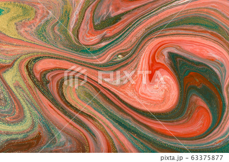 Pink, green and gold abstract paint marble background. 63375877