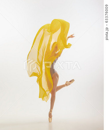 Young graceful tender ballerina on white studio background 63376009