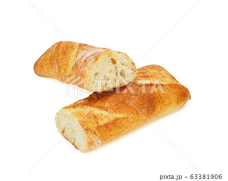French baguette cut in half isolated on white French baguette cut in half isolated on white 63381906