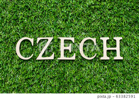 Wood alphabet letter in word czech on green grass 63382591