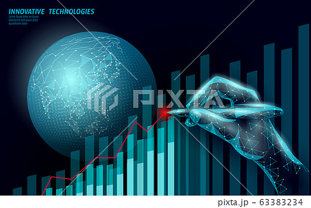 Growing graph coronavirus stats. Infection pneumonia hazard outbreak. 3D hand point low poly. International design. Against virus epidemic vector illustration Growing graph coronavirus stats. Infection pneumonia hazard outbreak. 3D hand point low poly. International design. Against virus epidemic vector illustration 63383234