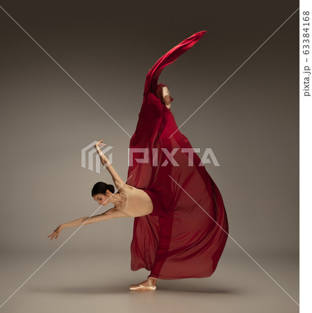 Young graceful tender ballerina on grey studio background 63384168