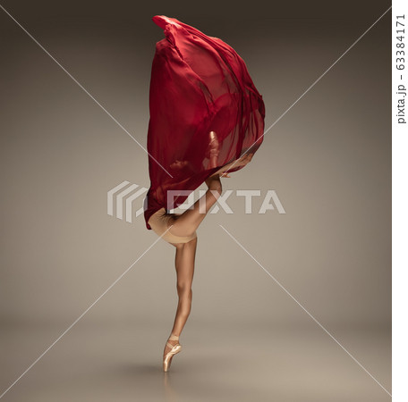 Young graceful tender ballerina on grey studio background 63384171
