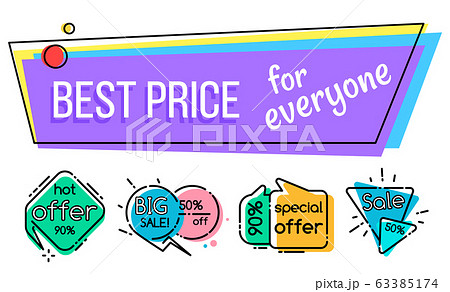 Badges with Promo Price in Memphis Style Isolated Badges with Promo Price in Memphis Style Isolated 63385174