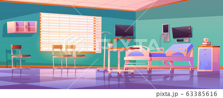 Hospital ward interior with adjustable bed 63385616