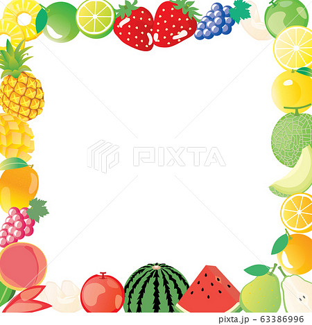 いろんなフルーツの正方形のフレームイラストのイラスト素材 いろんなフルーツの正方形のフレームイラストのイラスト素材