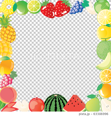 いろんなフルーツの正方形のフレームイラストのイラスト素材