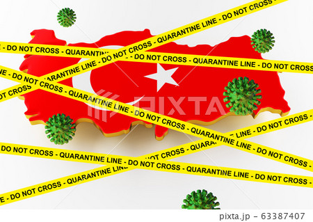 Coronavirus 3D render above the Turkish flag. 63387407