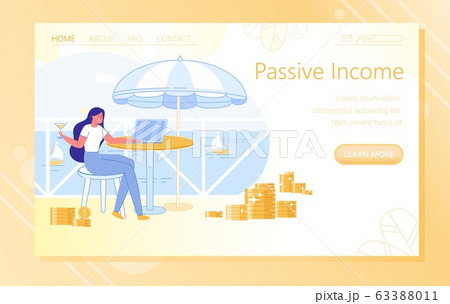 Girl Sits at Cafe Table and Get Passive Income. 63388011