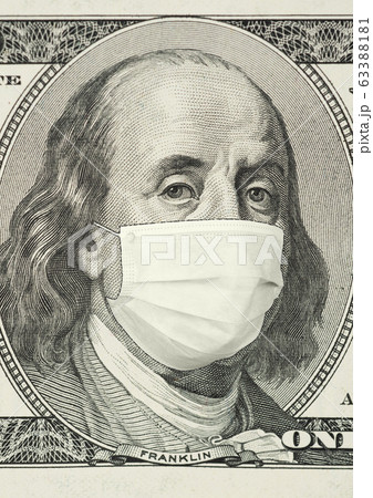 Portrait of Franklin on 100 dollar banknote with medical mask Portrait of Franklin on 100 dollar banknote with medical mask 63388181