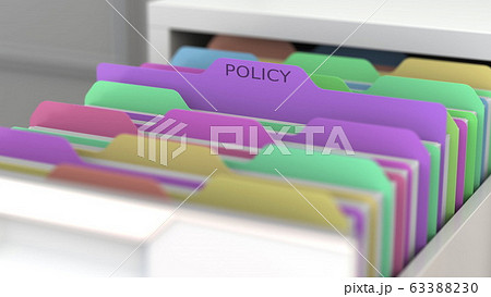 File with a policy in the office file cabinet. 3D rendering 63388230