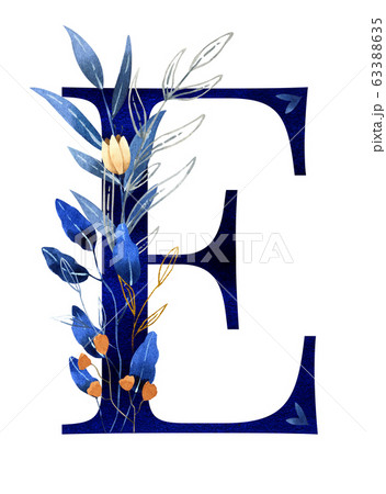 Watercolor Floral Monogram 1 Number Classic Blue Decorated With