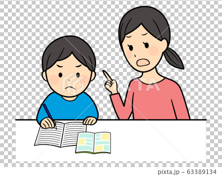 勉強する親子 63389134