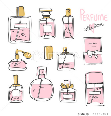 Perfume Collection Doodle Glass Bottles Set のイラスト素材