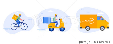 Online delivery service concept, online order tracking, delivery home and office. Warehouse, truck 63389703