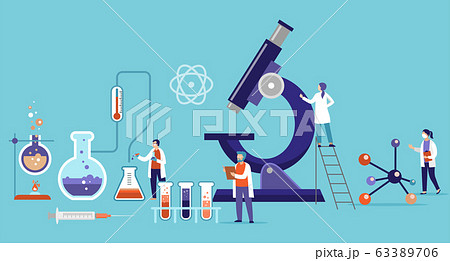 Research and development of medication in a laboratory. Group of scientists in respiratory masks 63389706