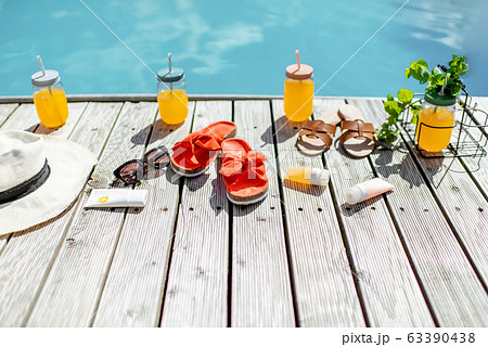 Poolside with accessories for summer vacations 63390438