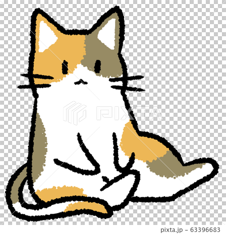 座る三毛猫（口あり）のイラスト素材 [63396683] - PIXTA