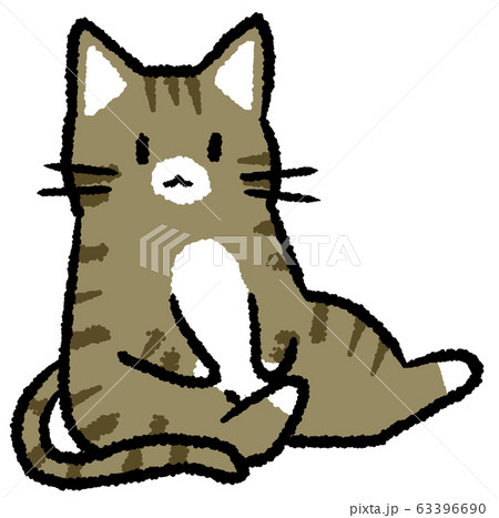 座るキジトラ猫2 口あり のイラスト素材