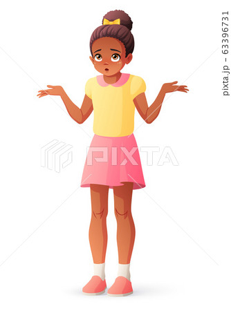 Confused Young African American Girl Shrugging のイラスト素材