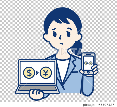 ビジネスウーマン　OL　女性　ドル　円　FX　パソコン　スマホ 63397387