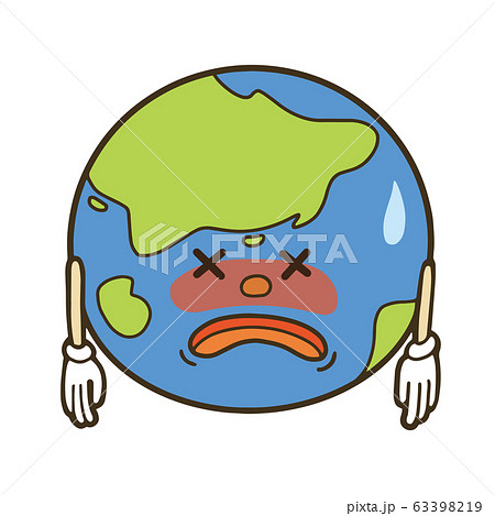 環境問題のイメージイラスト 病気になった地球のキャラクターのイラスト素材