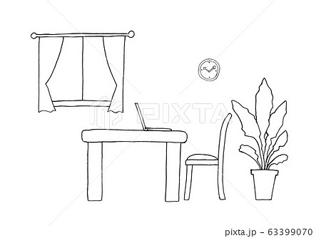 部屋の手描き線画のイラスト素材