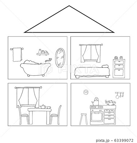 部屋の手描き線画のイラスト素材