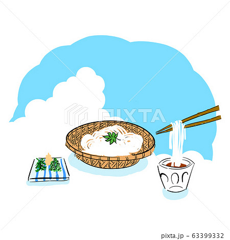 夏空と素麺のベクターイラストのイラスト素材