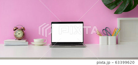 Close up view of feminine workspace with blank Close up view of feminine workspace with blank 63399620