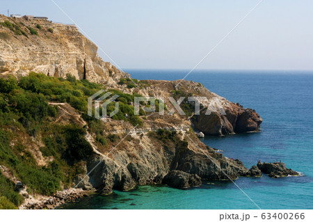 The landscape of the rocky shore of the Black Sea. 63400266