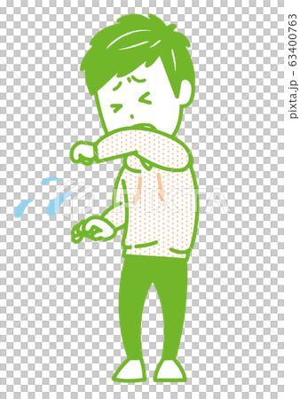 一名男子手持咳嗽與他的手臂姿勢圖 63400763