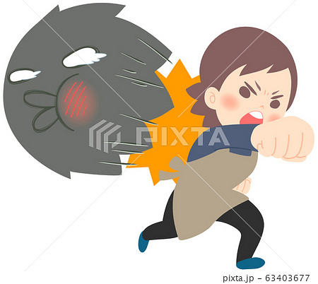 ウイルス撃退 反撃 ウイルスにパンチで攻撃する女性のイラスト素材 63403677 Pixta