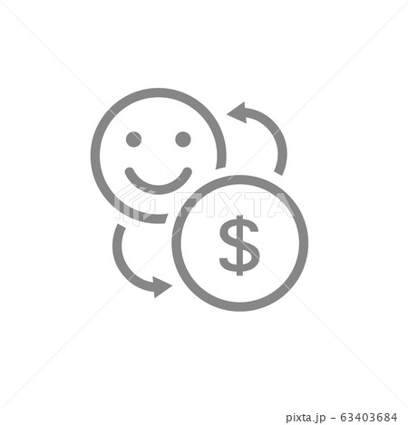 Exchange a coin for a happy face line icon. Happiness on money, positive feedback symbol 63403684