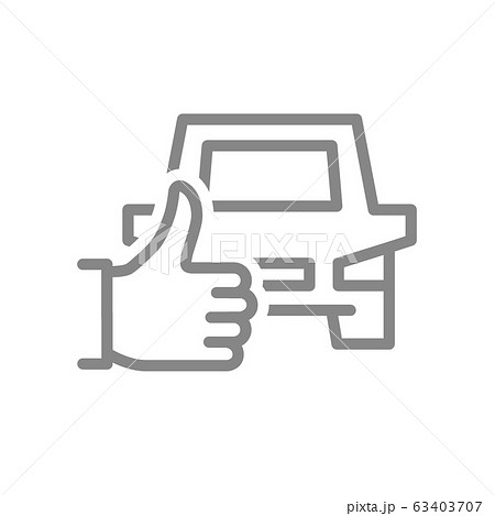 Car with thumb up, like line icon. Best transportation service, taxi feedback symbol 63403707