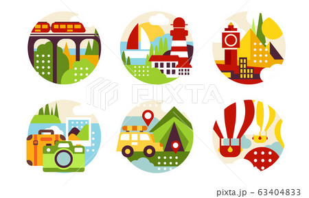 Natural Landscape in Circles Collection, Summer Tourism, Camping, Travelling Vector Illustration 63404833