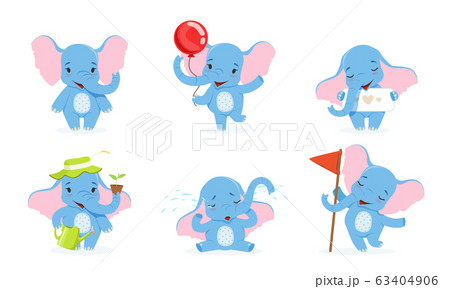 Cute Elephant Cartoon Character Collection, Adorable Baby Animal in Different Situations Vector Illustration Cute Elephant Cartoon Character Collection, Adorable Baby Animal in Different Situations Vector Illustration 63404906