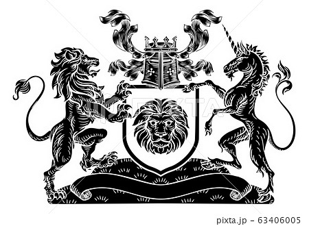 Crest Lion Unicorn Heraldic Shield Coat of Arms 63406005