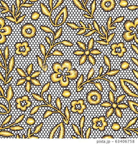 Lace seamless pattern with gold flowers. Lace seamless pattern with gold flowers. 63406758