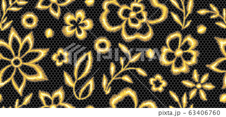 Lace seamless pattern with gold flowers. 63406760