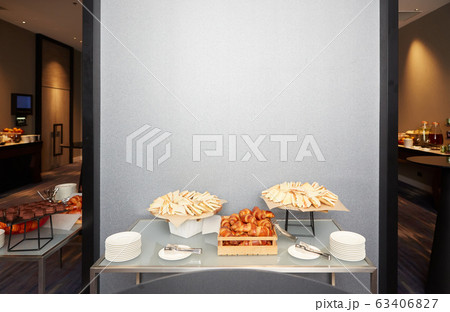 catering on a business conference Coffee break table on business seminar with fresh bakery,beverage and fruit 63406827