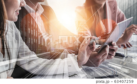 Double Exposure Image of Business Group Meeting Double Exposure Image of Business Group Meeting 63407259