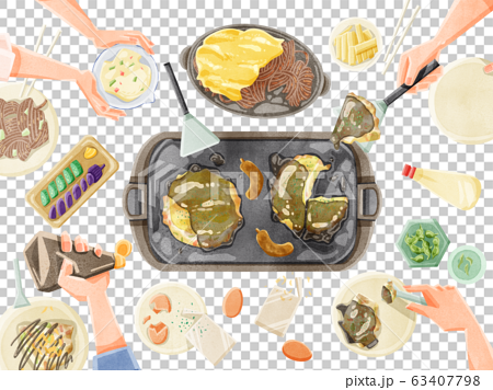 お好み焼きパーティー Okonomiyaki Partyのイラスト素材